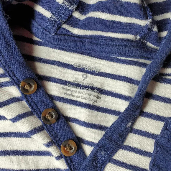 Carter's Blue and White Striped Animal Ear Hooded Onesie Size 9M NWOT - Picture 4 of 10